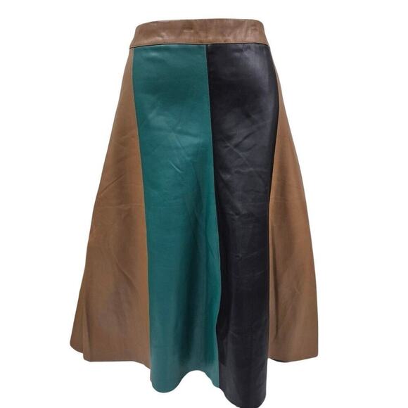 Who What Wear Vegan Leather Color Block Skirt Satin Lining Sz 14W NWT - Picture 1 of 4